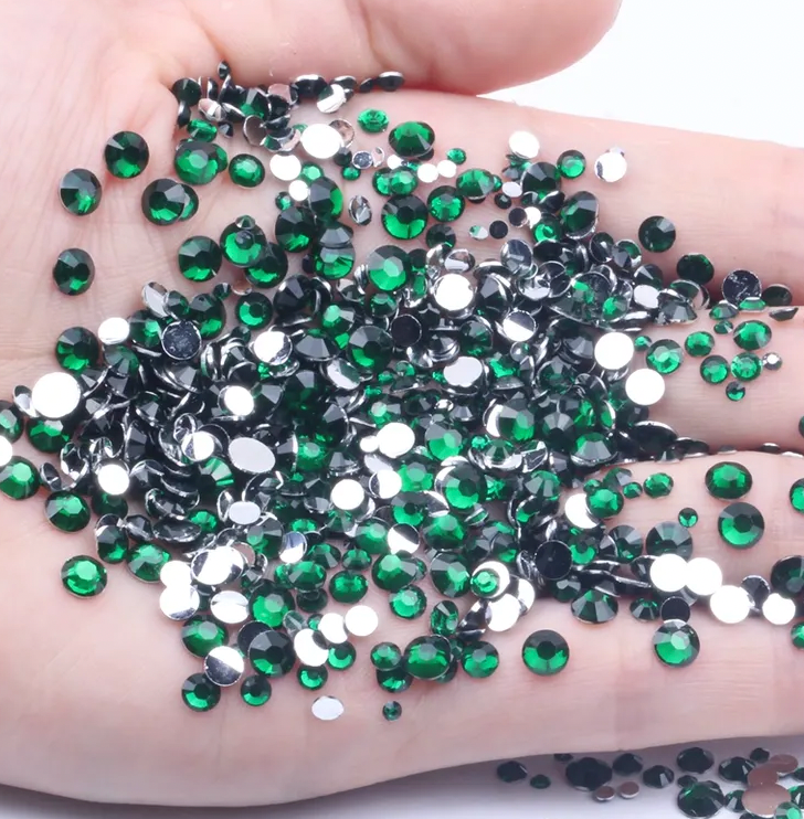 Emerald Green- Clear Silverback Rhinestones