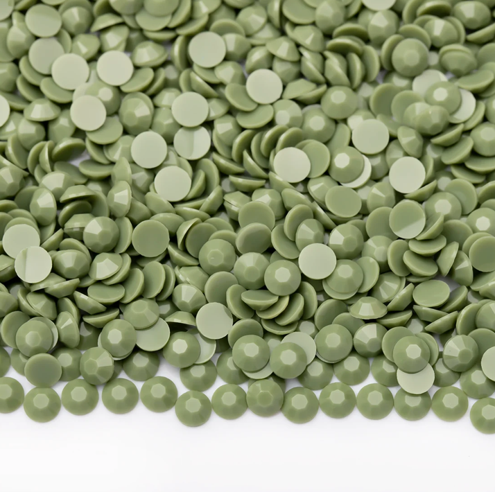 Solid Army Green Rhinestones