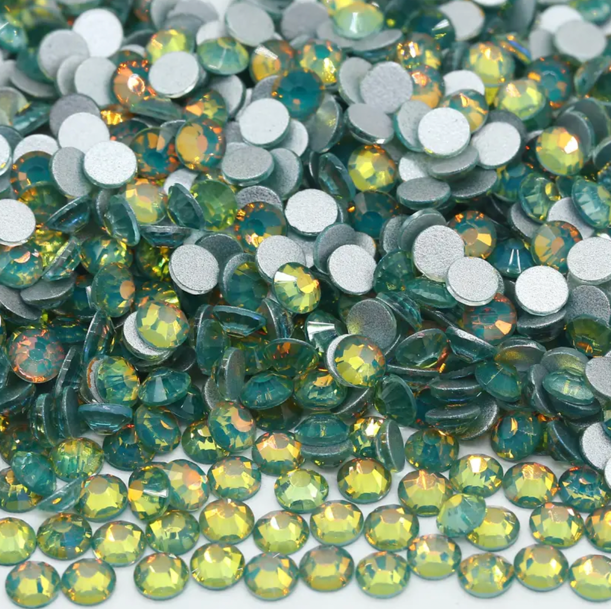 Glass Rhinestones - Shimmer Opal - Forrest Green